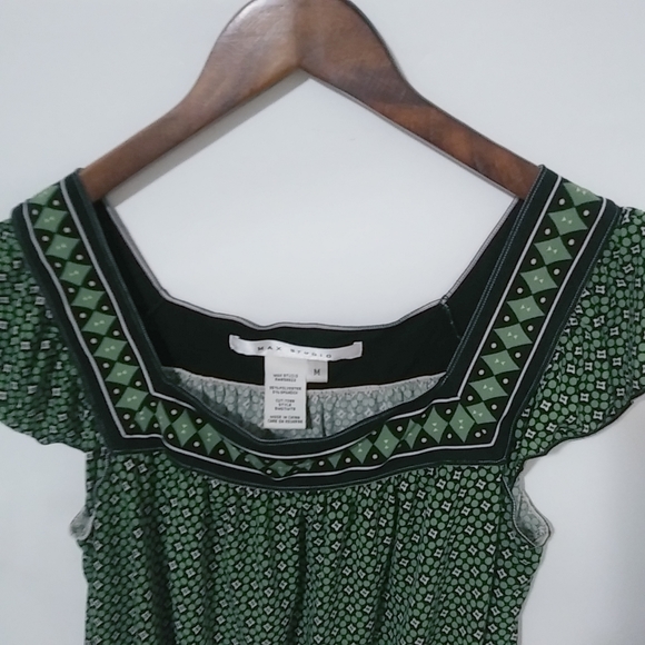 Max Studio M Green Black Boho Peasant Top - Picture 3 of 8